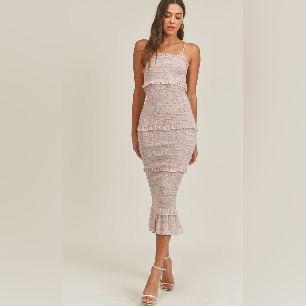 Mable Pink and White Textured dress